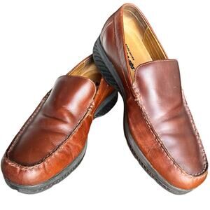 Skechers Loafers Mens 10.5 Brown Leather Black Dad Grandpa Casual Classic Shoes